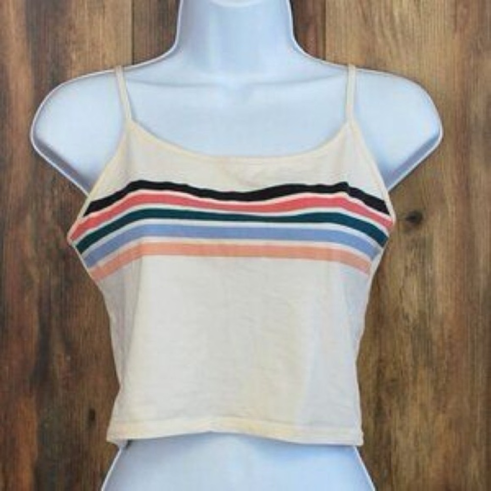 American Eagle Cream Striped Spaghetti Strap Crop Top Women’s XL